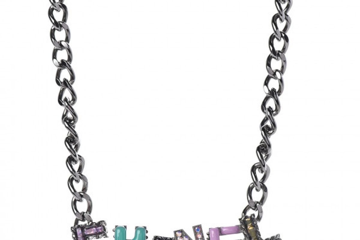 chanel metal strass enamel cc chain link choker necklace