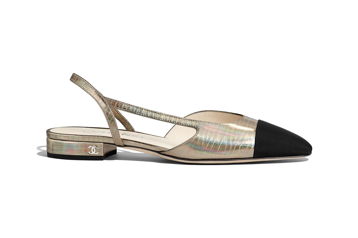 chanel mirrored goatskin and grosgrain slingbacks