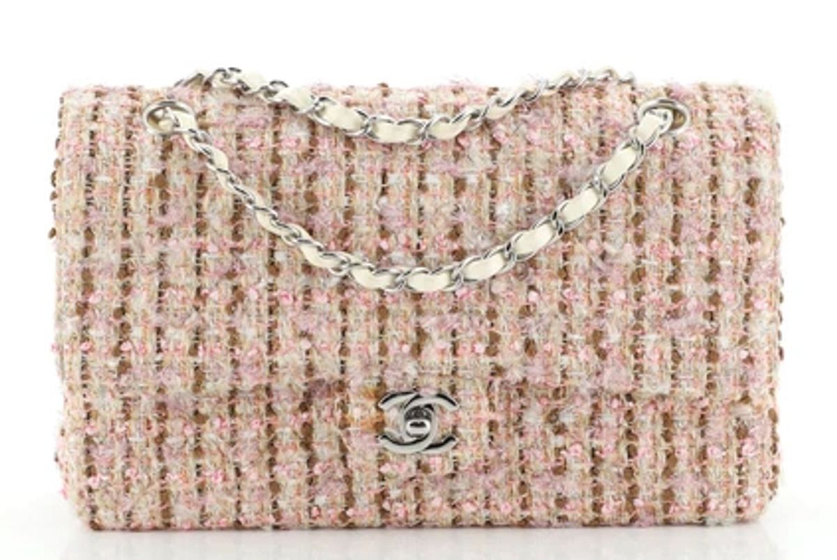 chanel mobile art classic double flap quilted tweed medium bag