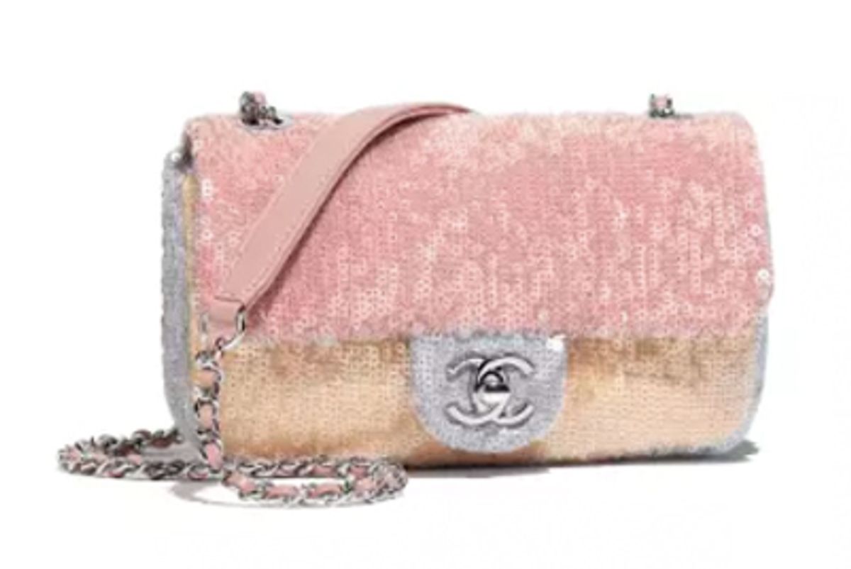 chanel sequins and silver-tone metal flap bag