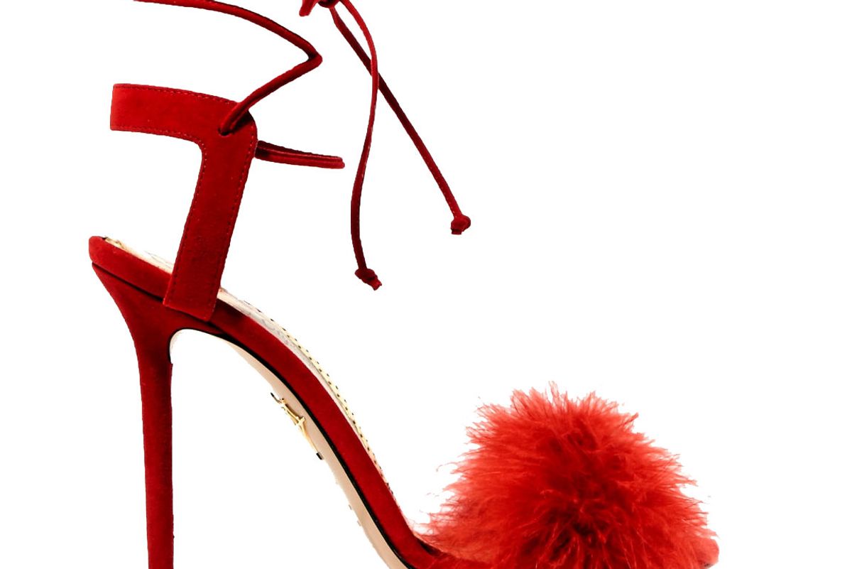 charlotte olympia salsa feather trimmed suede sandals