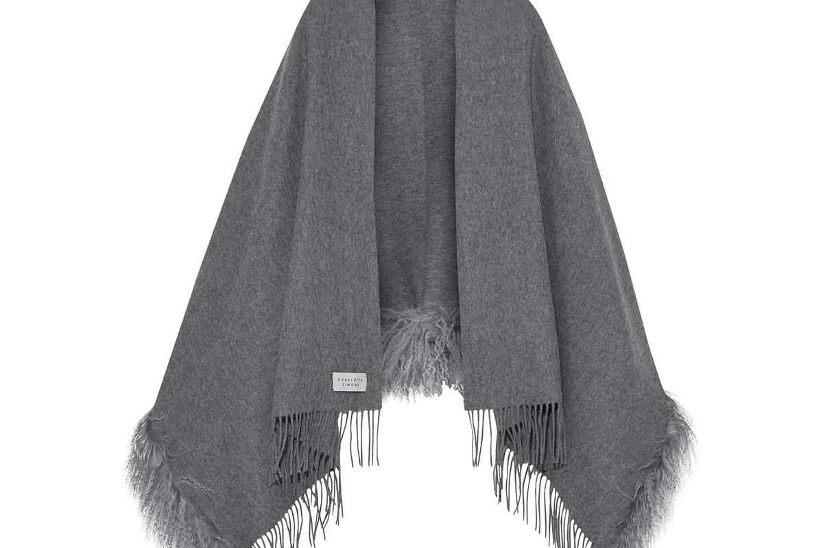 charlotte simone snug suzie fringed shearling trimmed brushed wool wrap