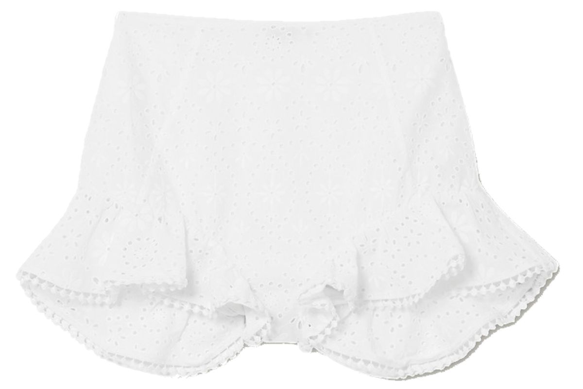 charo ruiz saza crocheted lace trimmed broderie anglaise cotton blend shorts