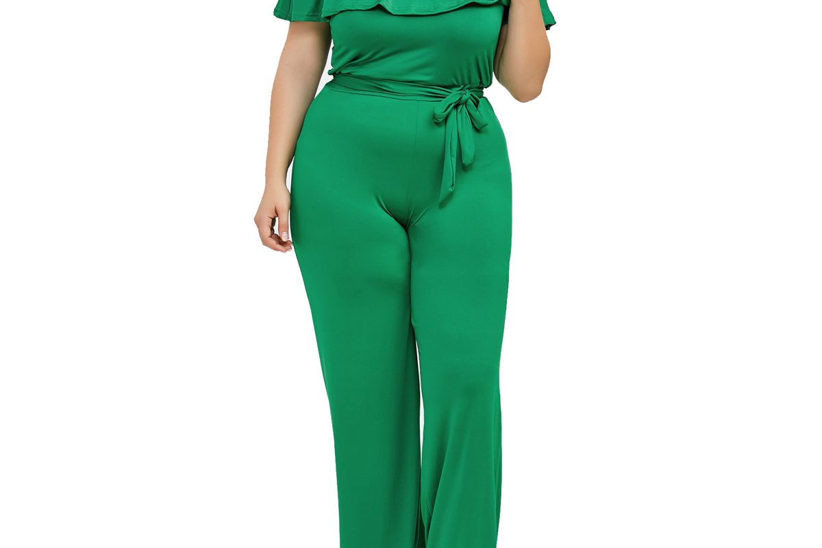 Off The Shoulder Flounce Plus Size Jumpsuit