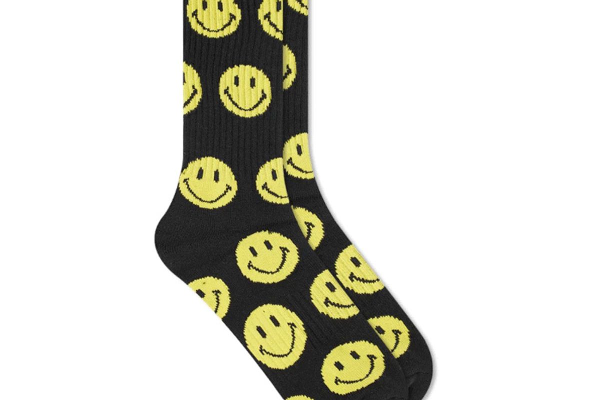chinatown market smiley sock black and yellow