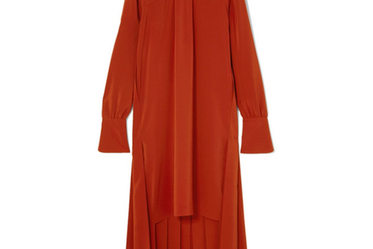 chloe asymmetric pleated silk crepe de chine dress