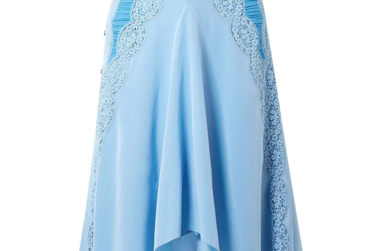 chloe button embellished ruched crochet paneled silk crepe de chine skirt