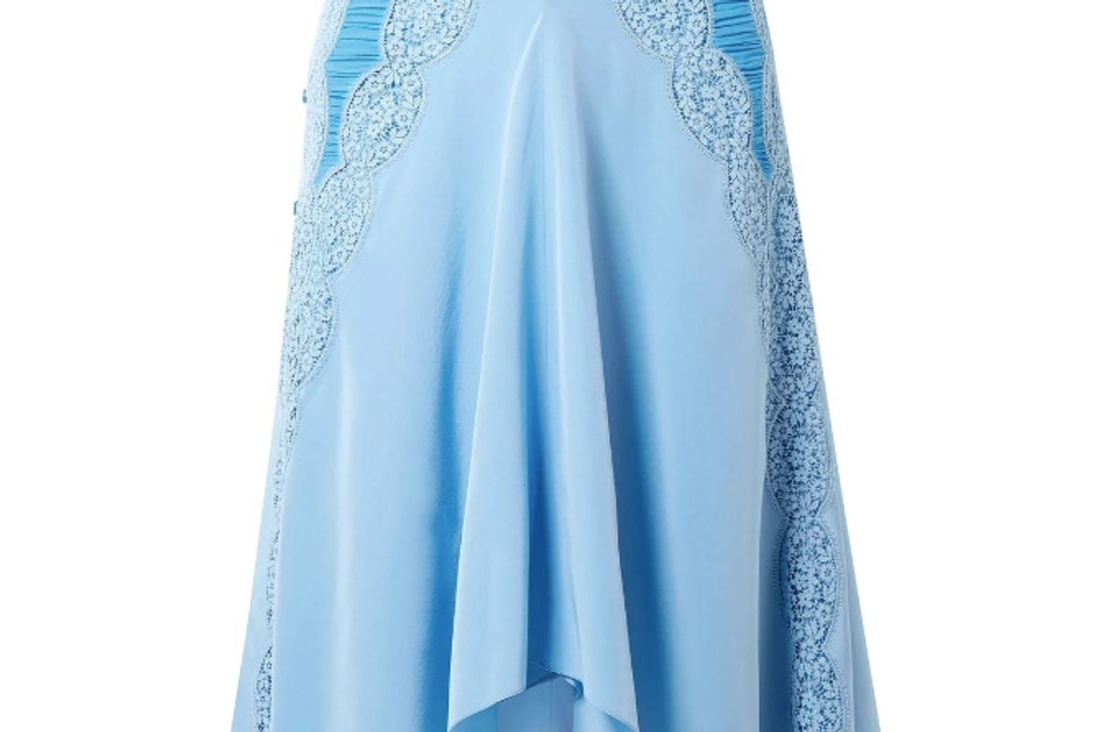 chloe button embellished ruched crochet paneled silk crepe de chine skirt