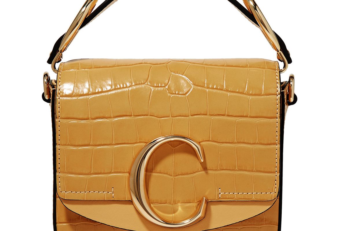 chloe c mini smooth and croc effect leather shoulder bag