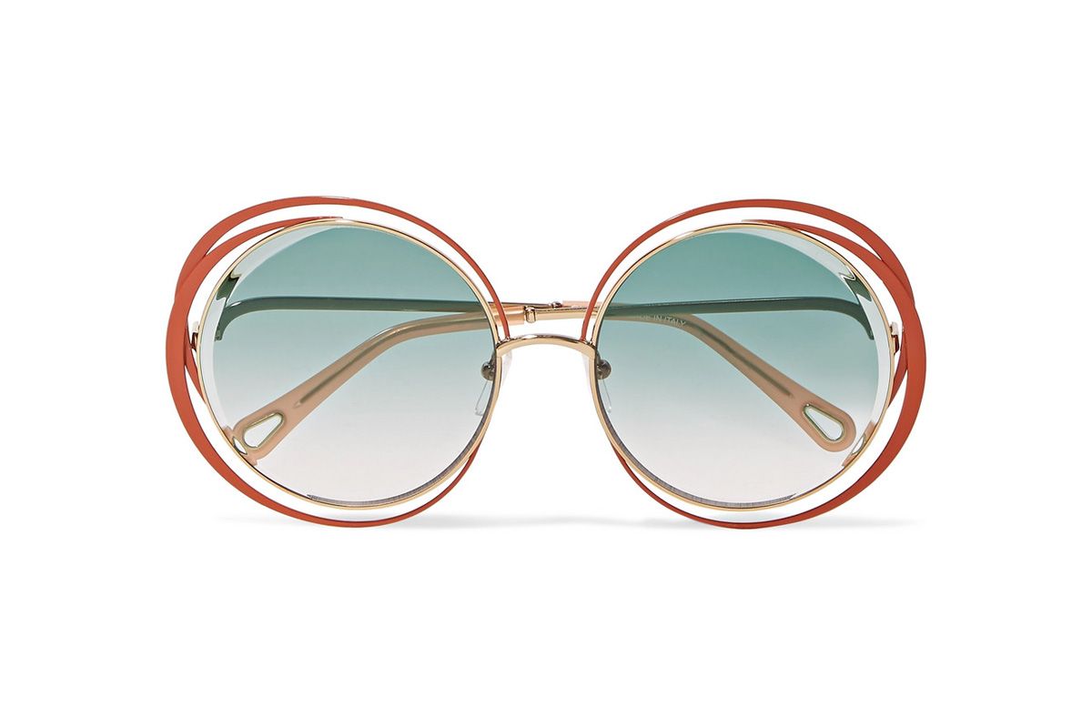 chloe carlina oversized round frame gold tone sunglasses