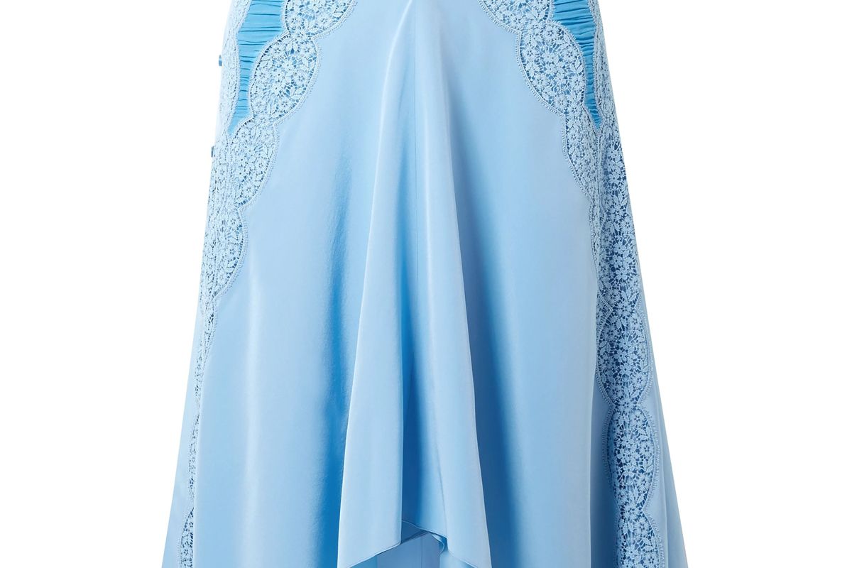 chloe lace trimmed ruched silk crepe de chine skirt