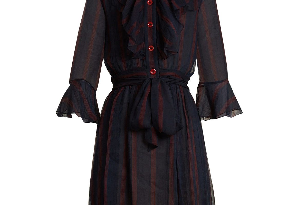 Ruffle-Trimmed Striped Silk-Georgette Dress