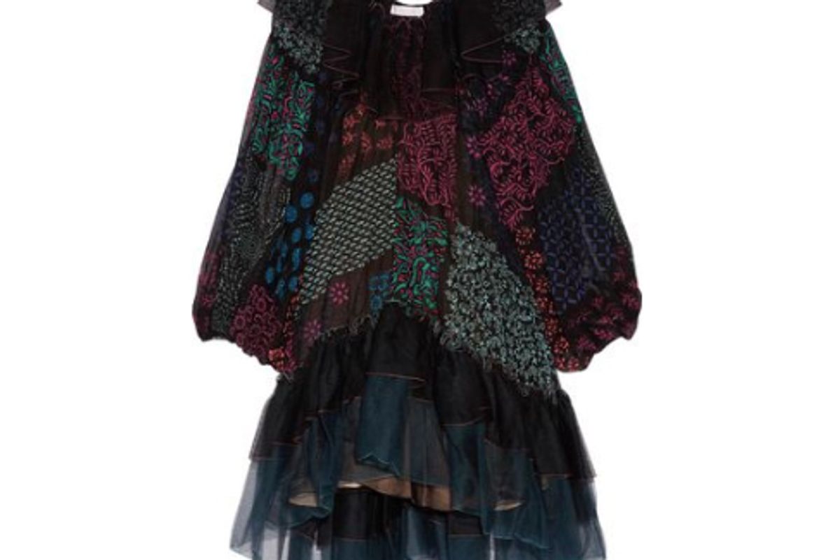 chloe ruffled tulle and-printed silk georgette dress