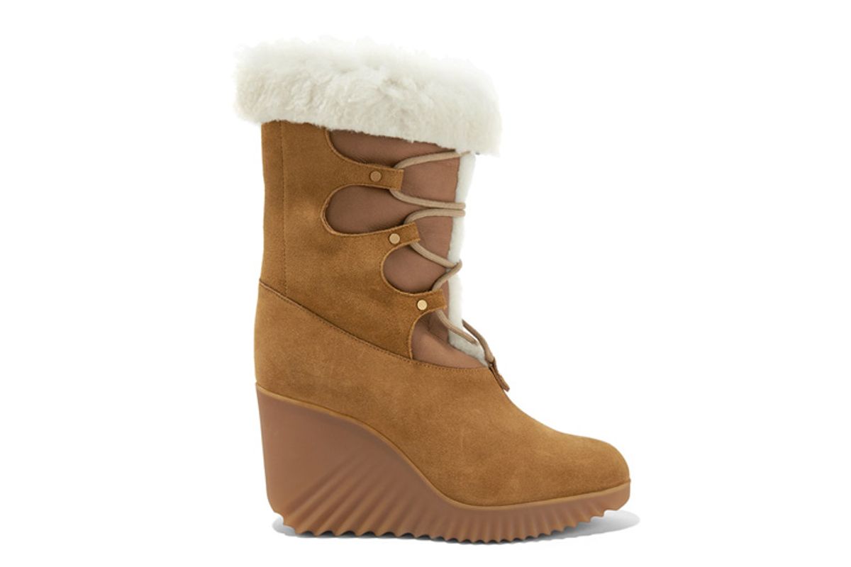 chloe shearling trimmed suede wedge boots