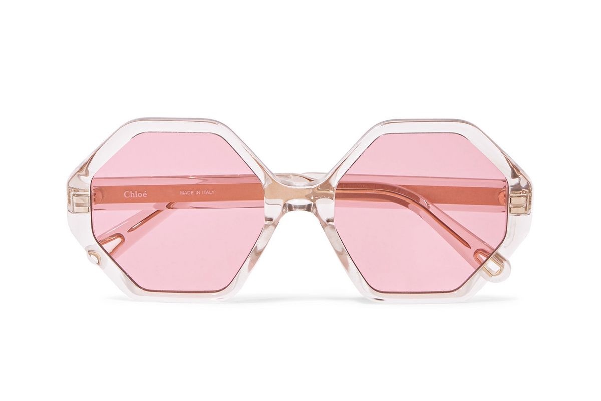 chloe willow hexagon frame acetate and gold tone sunglasses