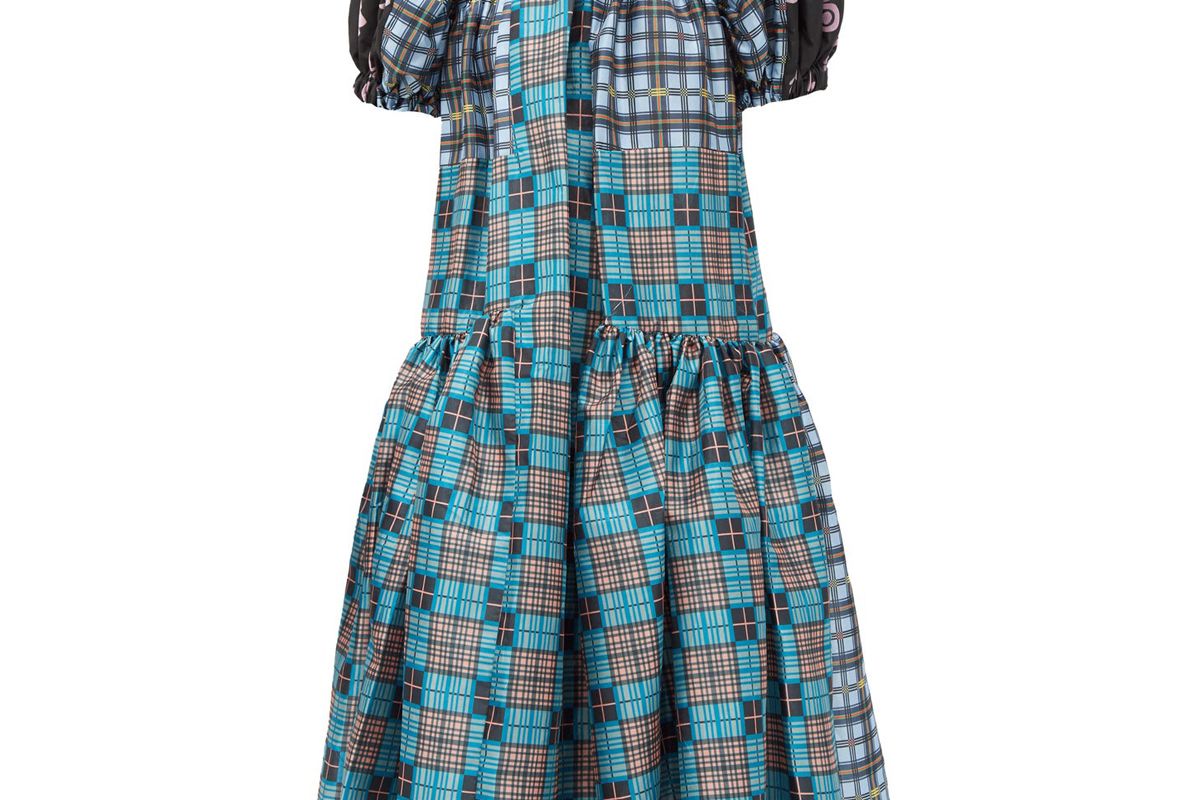 chopova lowena gathered upcycled tartan taffeta dress