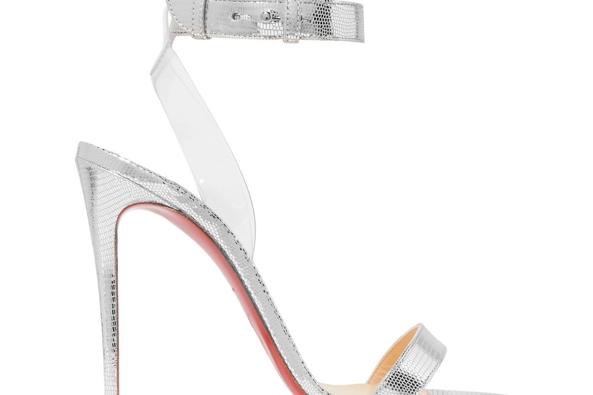 christian louboutin jonatina 100 pvc-trimmed metallic lizard-effect leather sandals