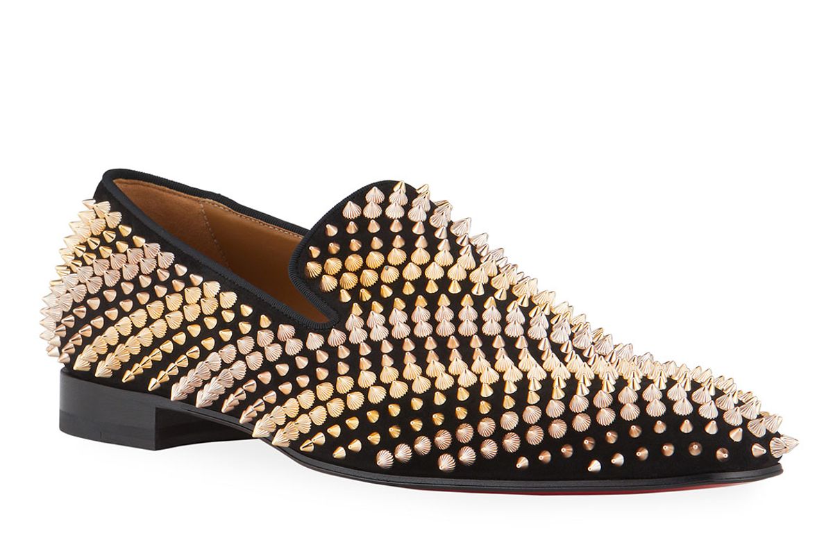 christian louboutin mens galvalion spiked velvet loafers