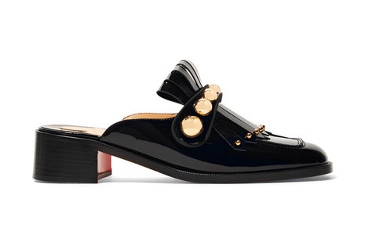 christian louboutin octavian 35 studded fringed patent leather mules