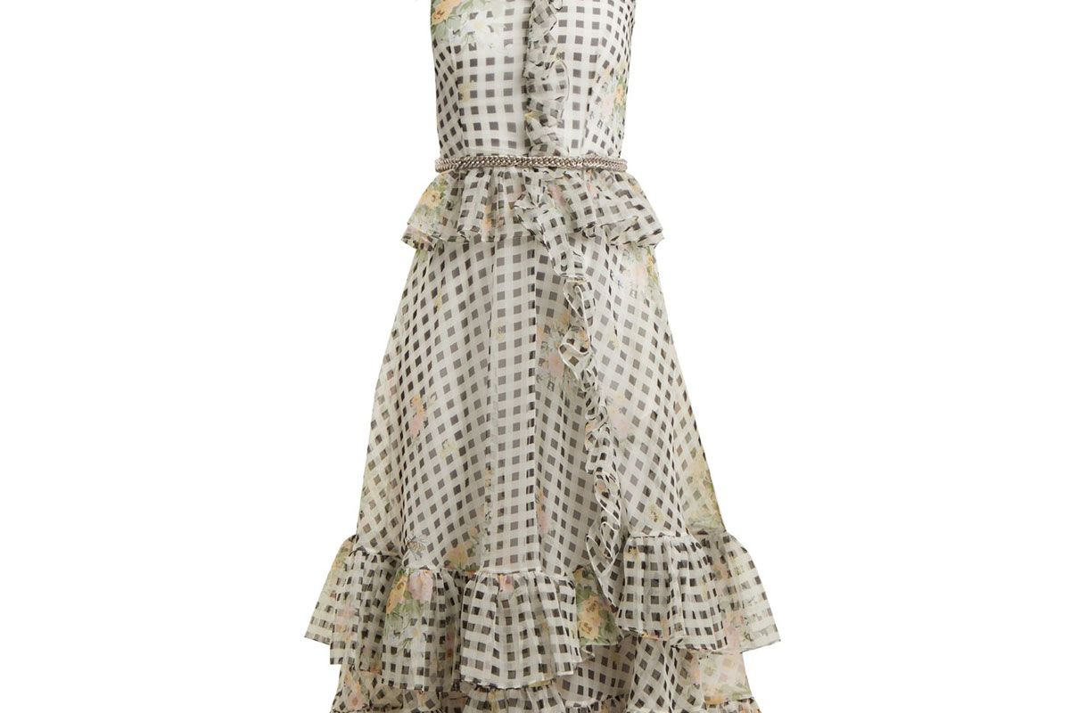 christopher kane floral print gingham silk organza dress