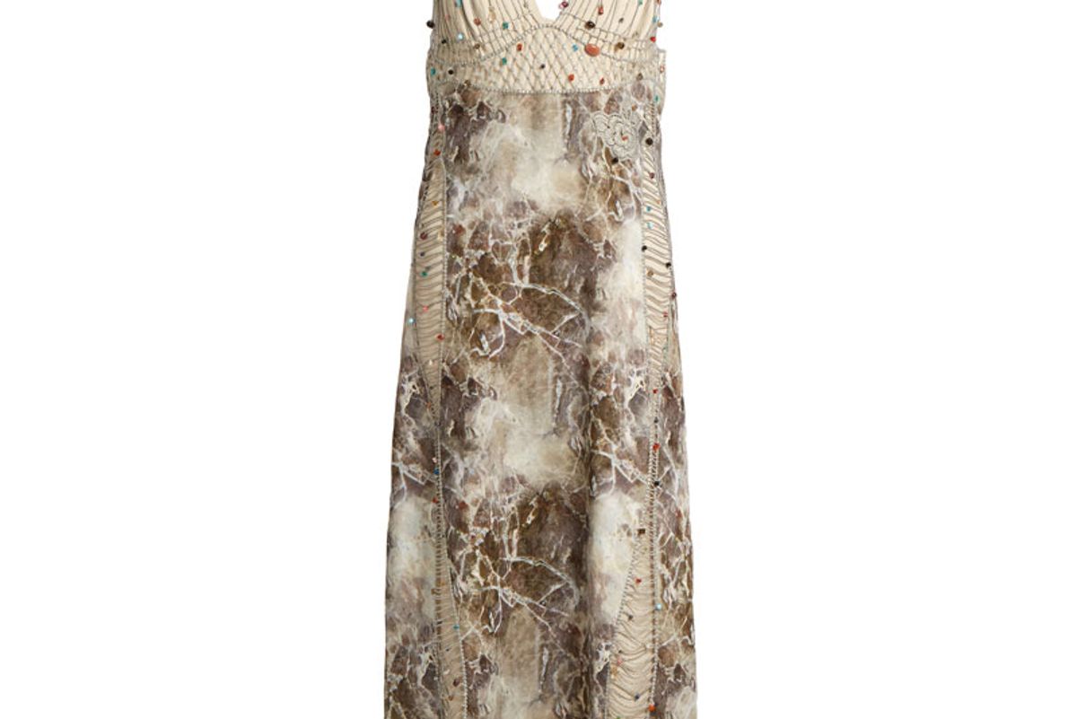 Marble-Print Embroidered Cady and Georgette Dress