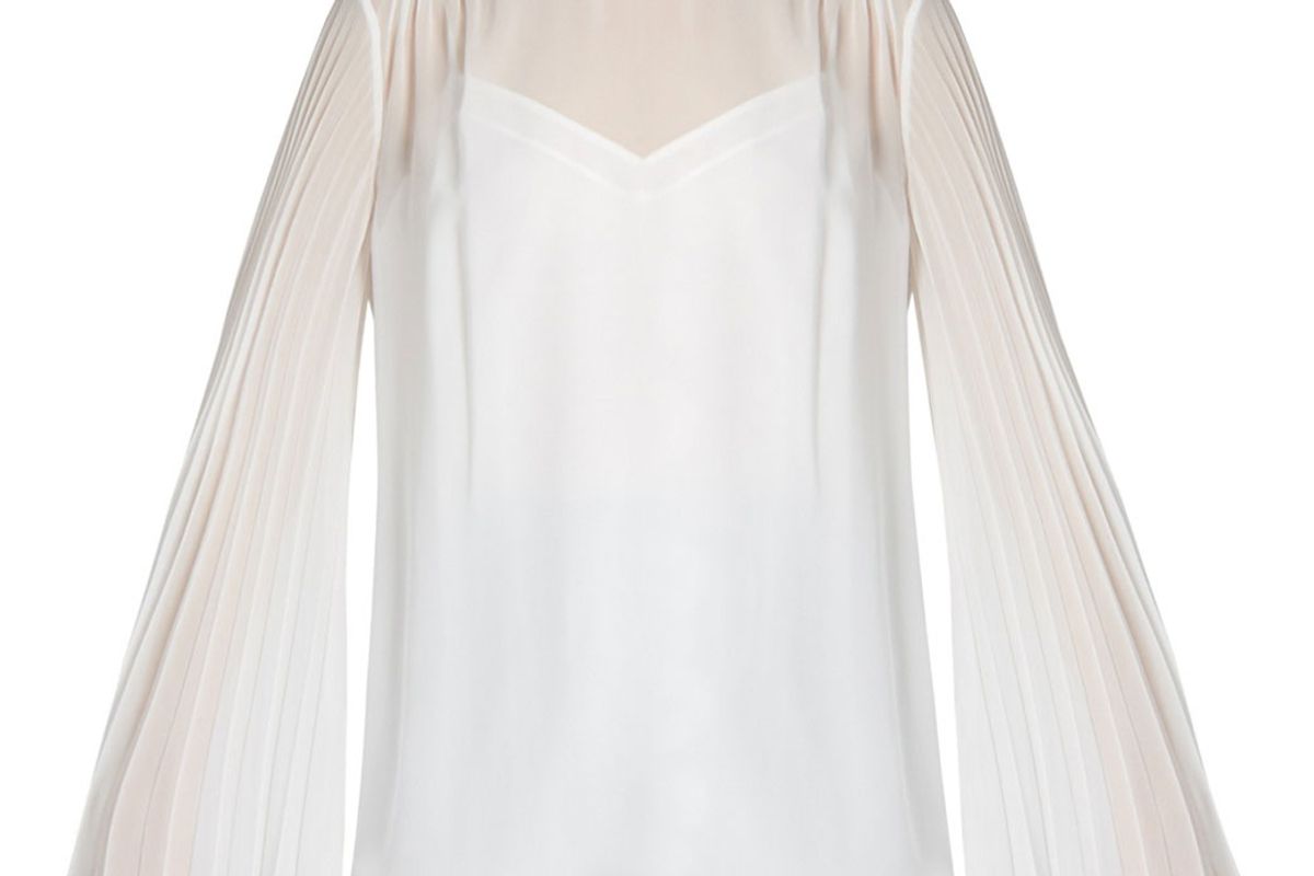 Pleated-Sleeve Silk-Georgette Blouse