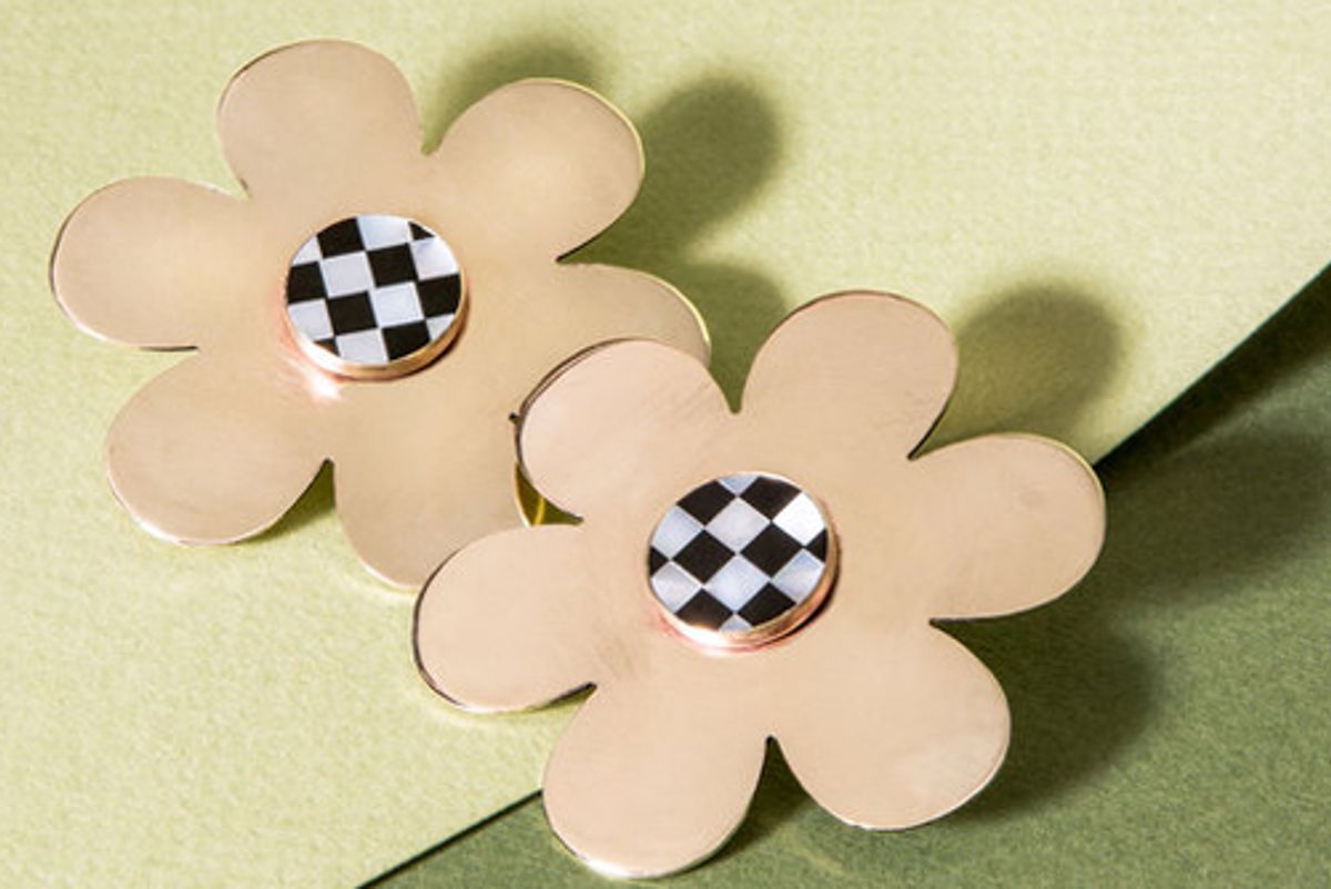 cities in dust checkerboard inlay daisy earrings