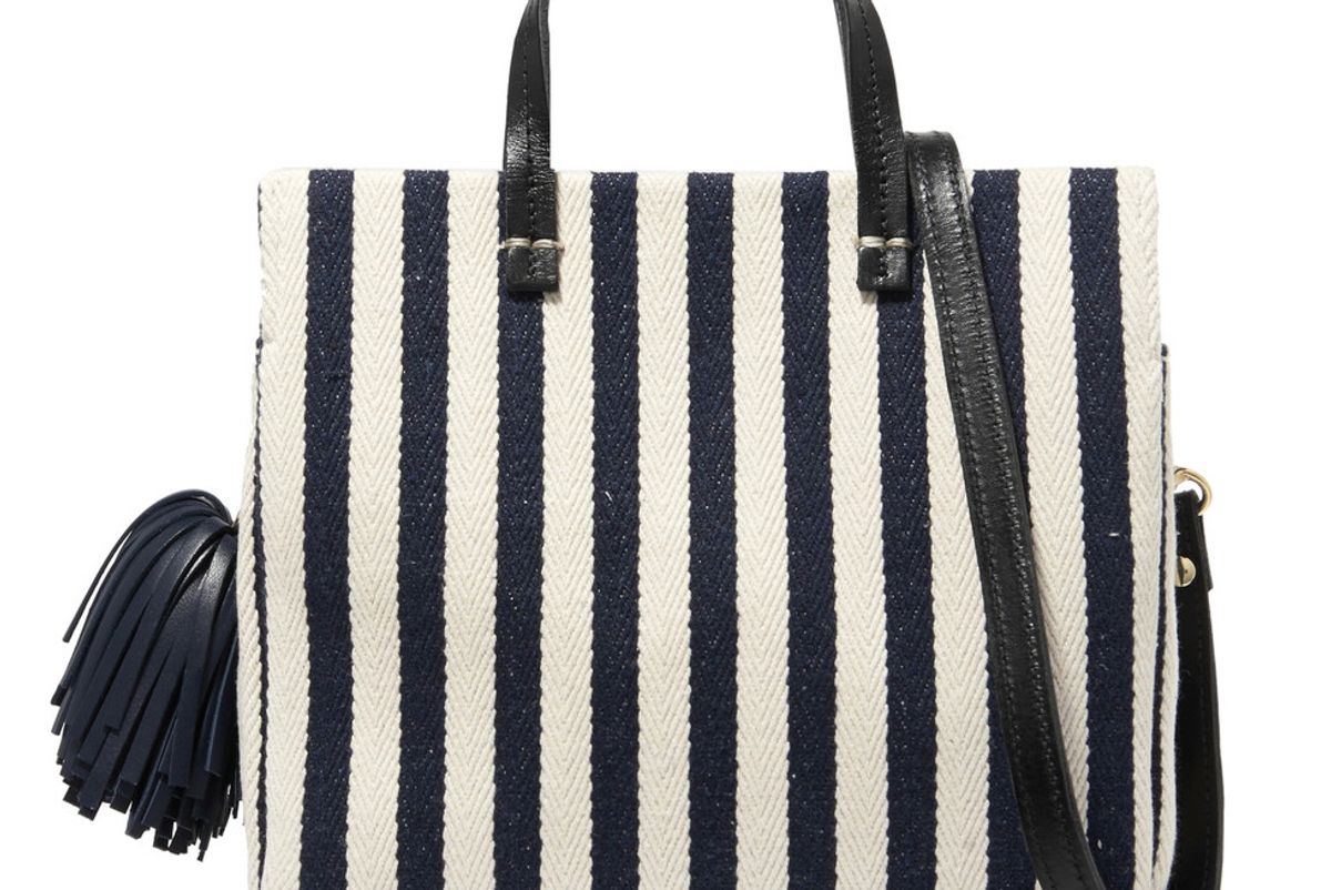 Petit Leather-Trimmed Striped Cotton-Canvas Tote