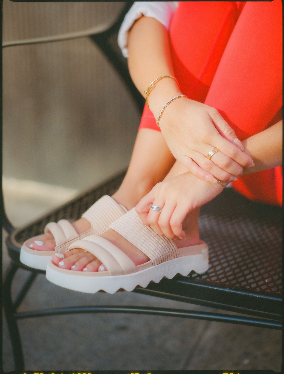 Close Up of Beige Sorel Slides