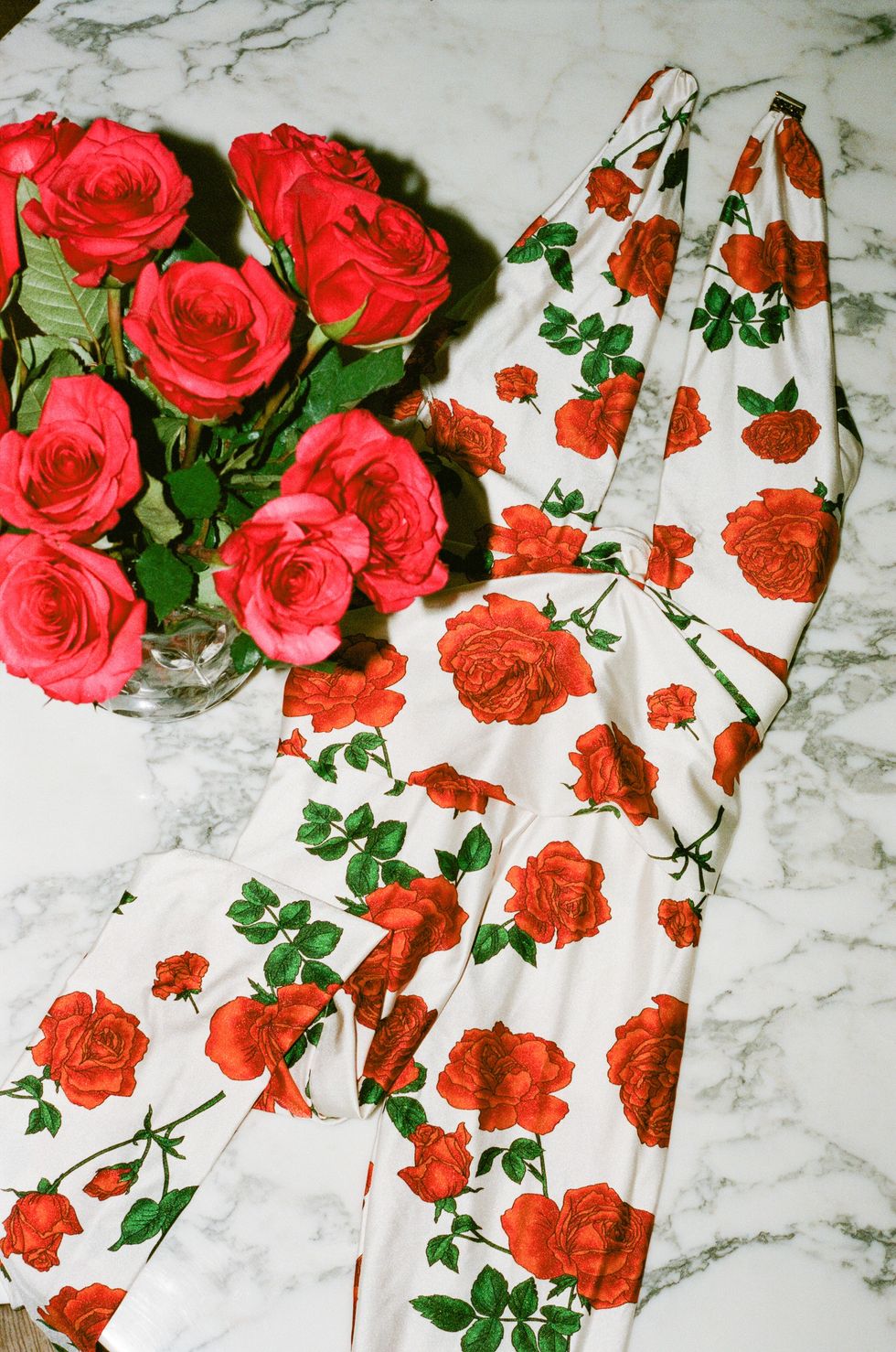 Close up of Floral Saint Laurent Jumpsuit
