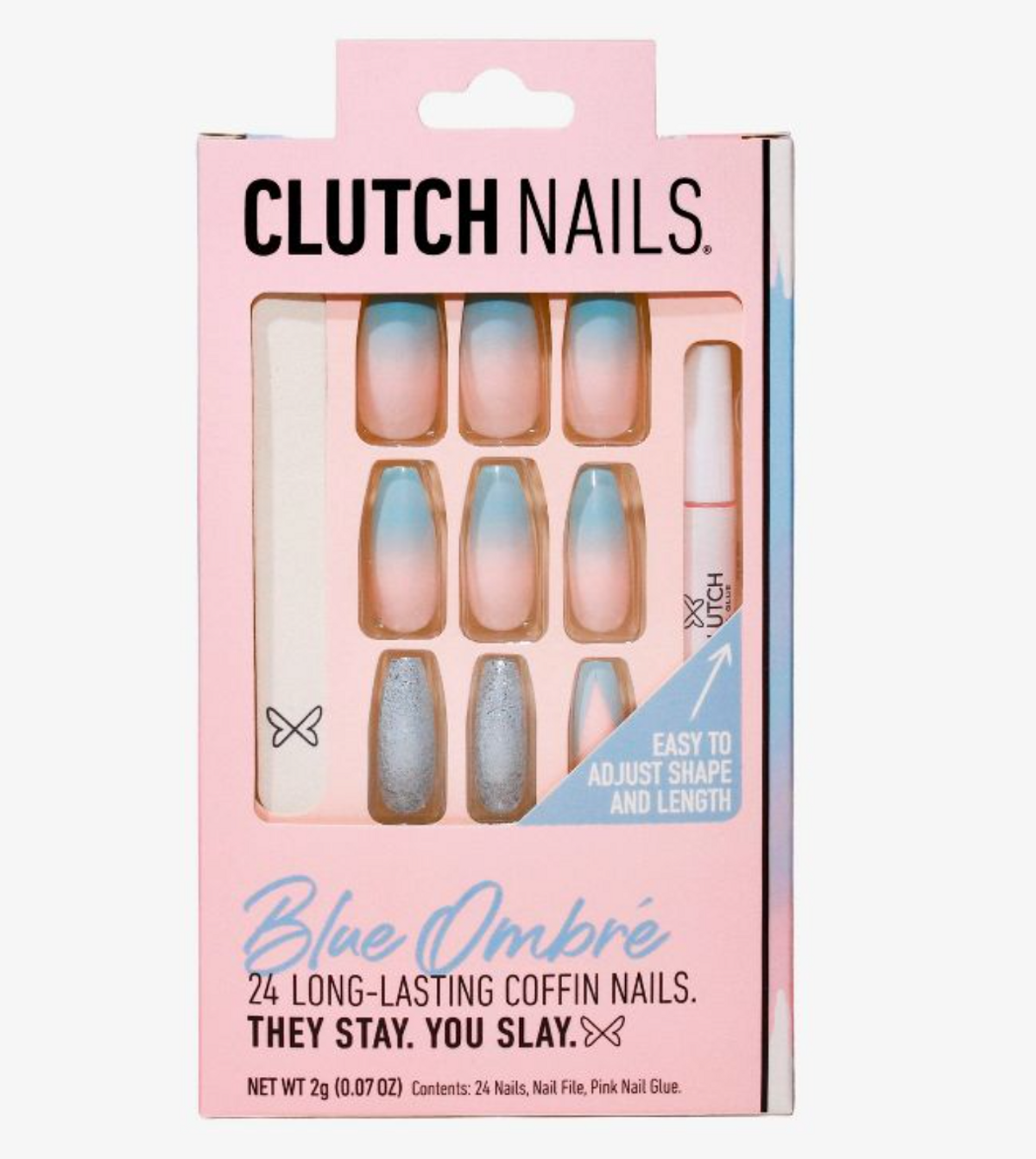 clutch nail fake nails in blue ombre