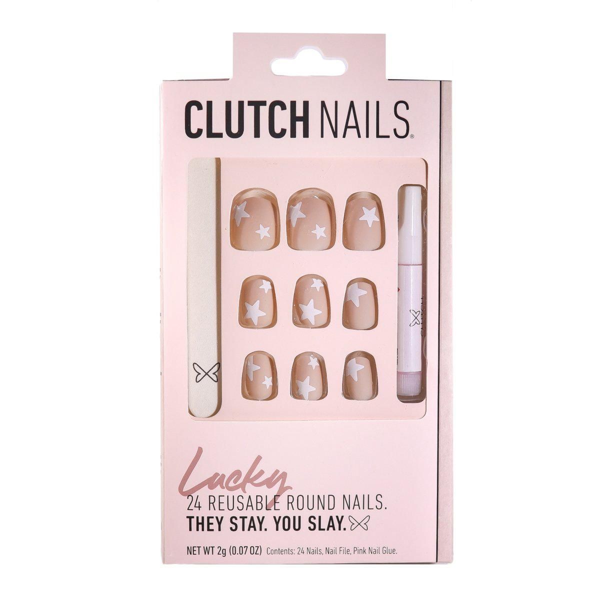 clutch nails lucky press on glue nails nude star