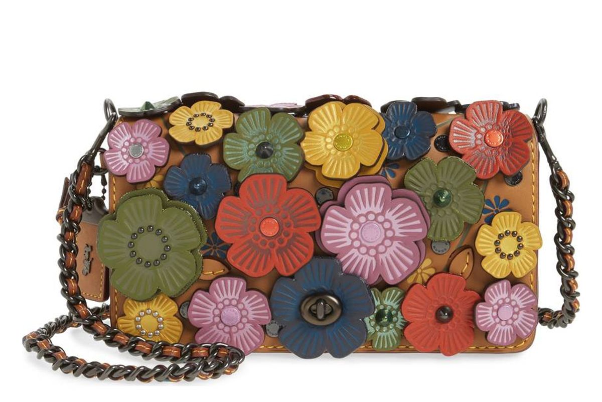 Dinky Flower Appliqué Leather Crossbody Bag