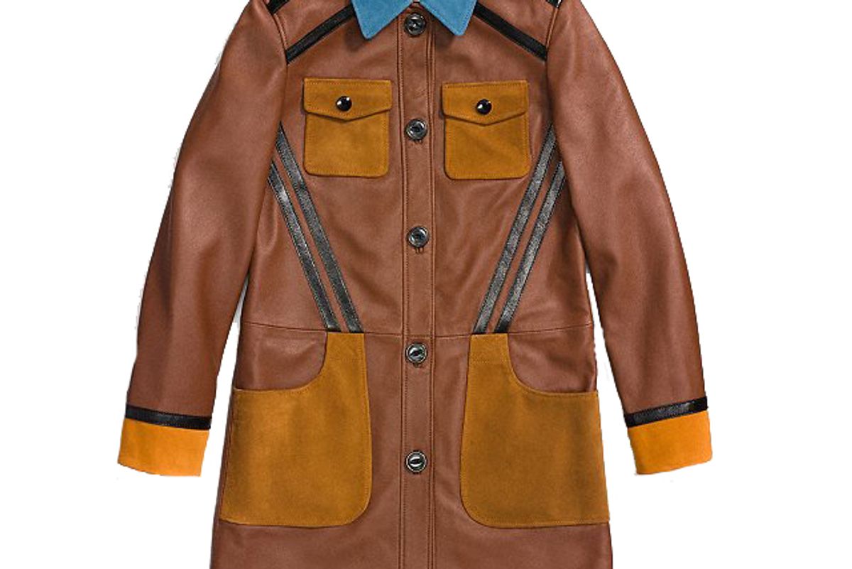 coach leather coat with suede detail