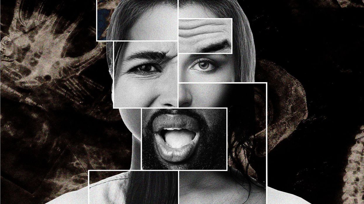 Collage of Segments of Faces Building One Face