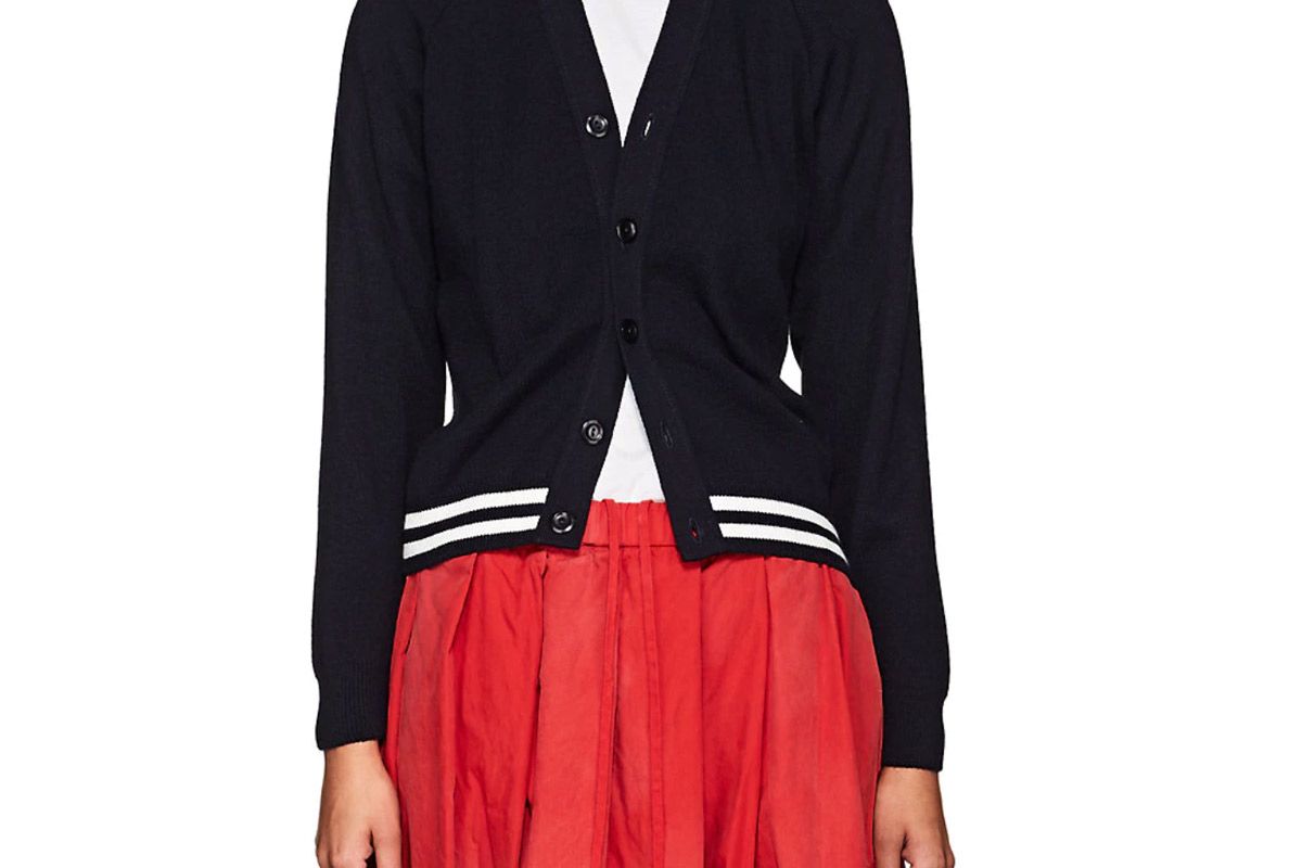 comme des garcon striped hem v neck cardigan