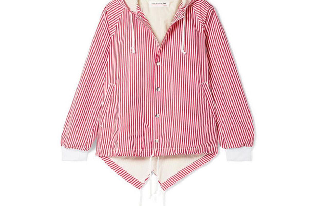 comme des garcons girl oversized hooded striped cotton poplin jacket