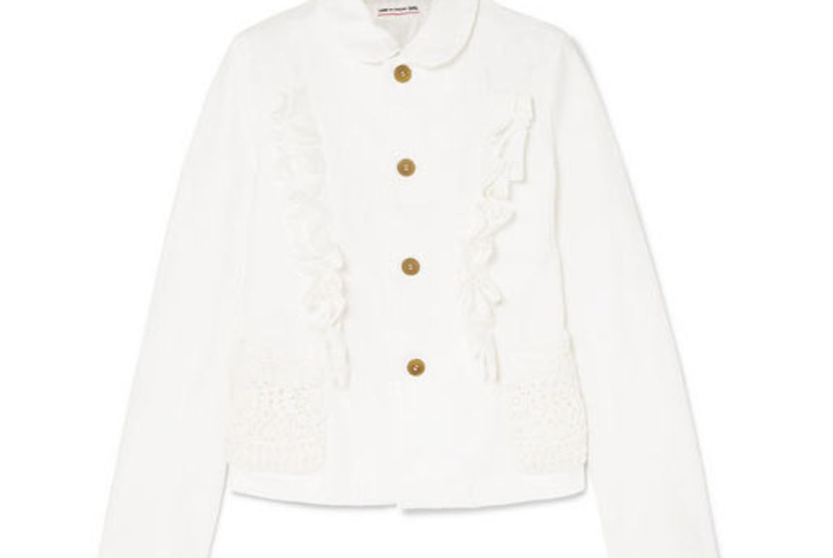 comme des garcons girl ruffled crocheted-trimmed twill jacket