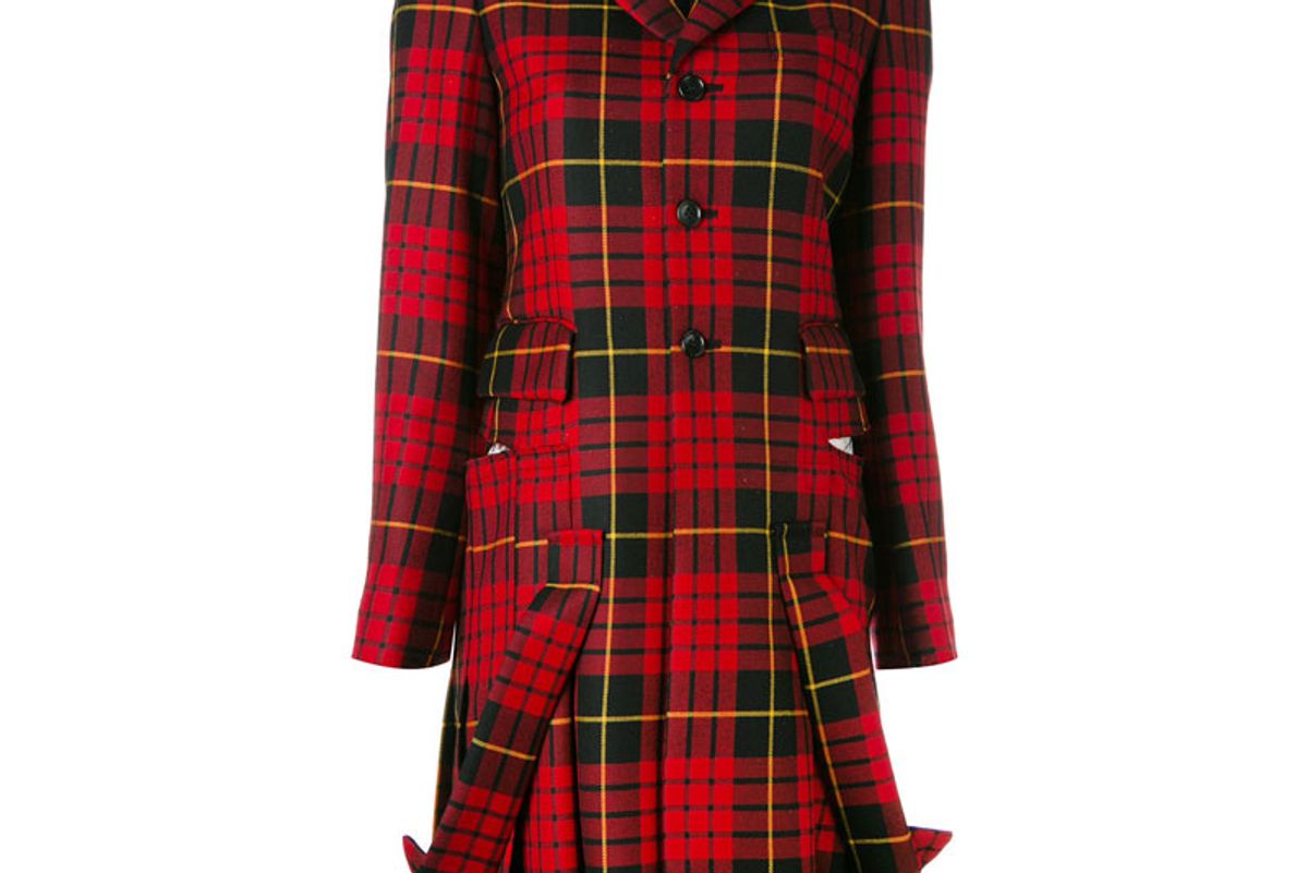 Plaid Pleated Hem Coat