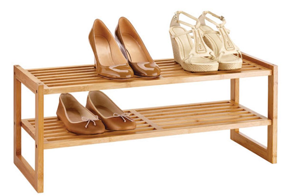 container store 2 tier bamboo stackable shoe shelf