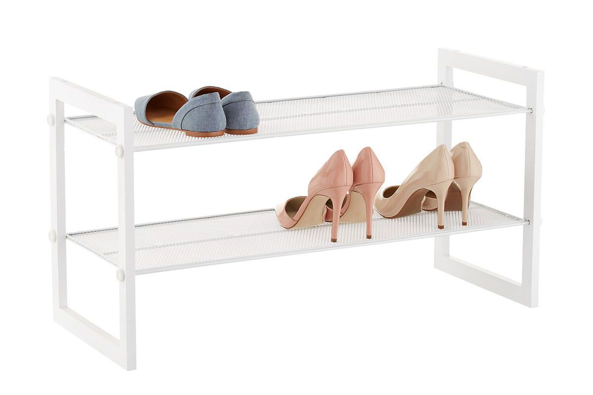 container store white 2 tier stackable mesh shoe shelf