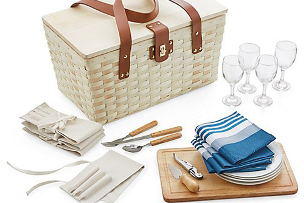 crate and barrel outfitted wooden picnic basket