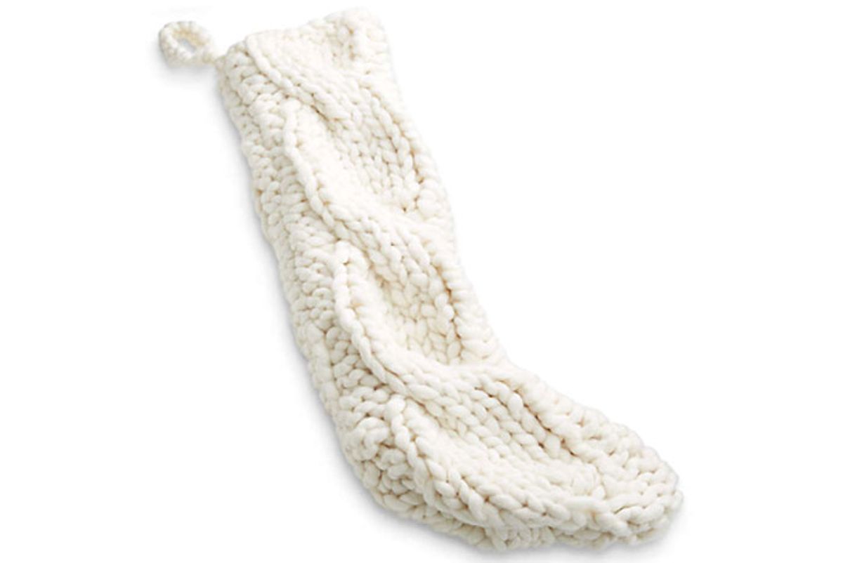crate barrel cozy ivory knit stocking