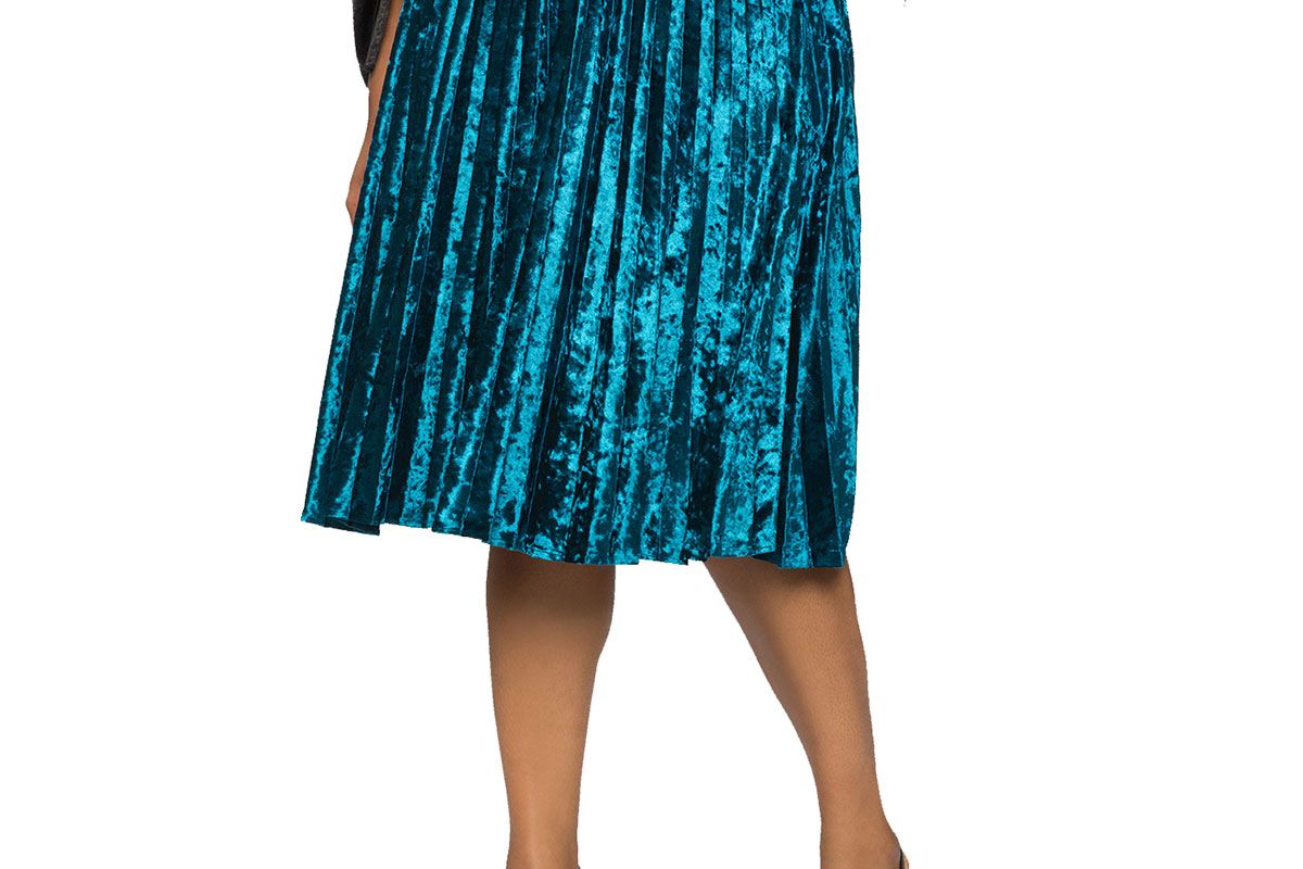 Pleated Crushed Velvet Midi Skirt