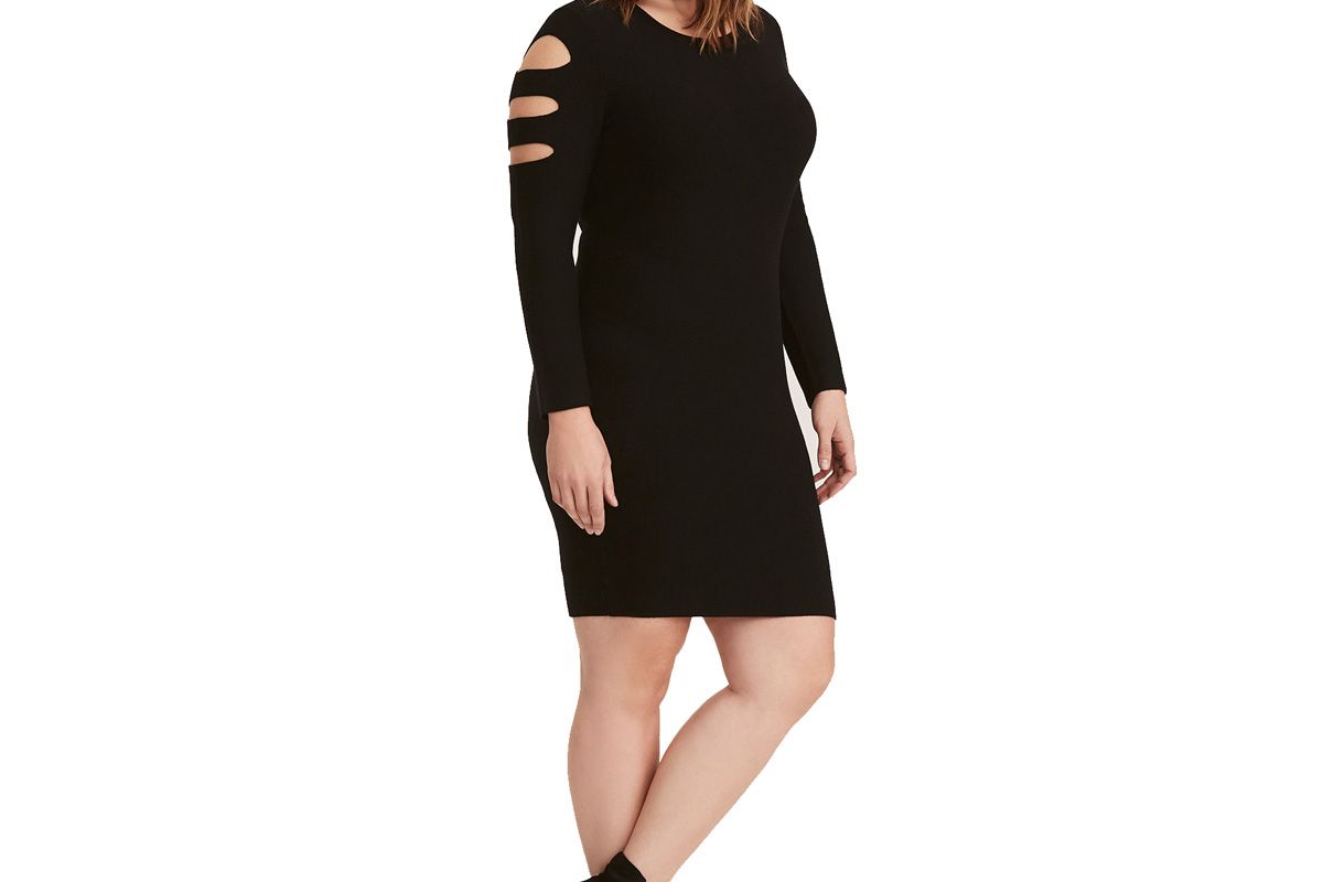 Black Cutout Sleeve Cutout Back Sweater Dress