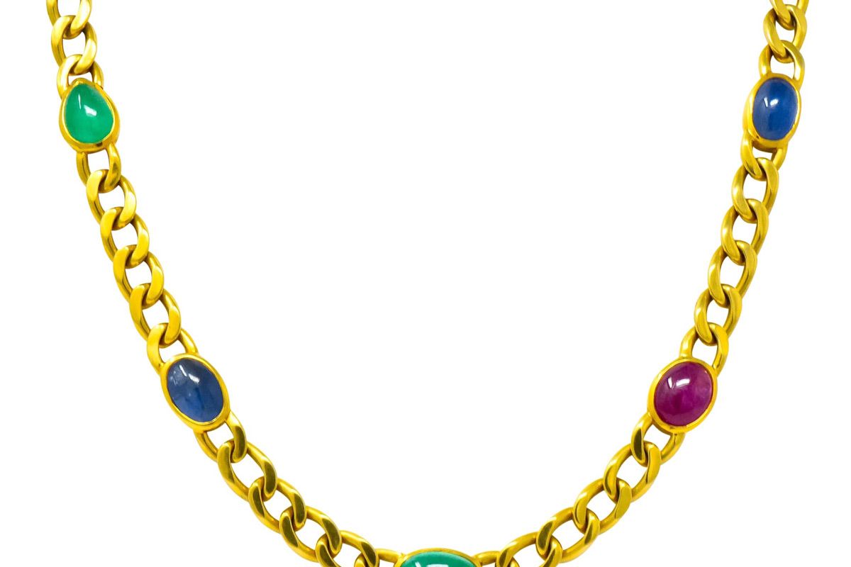 david webb 20 00 carat ruby sapphire emerald 18 karat gold curb chain