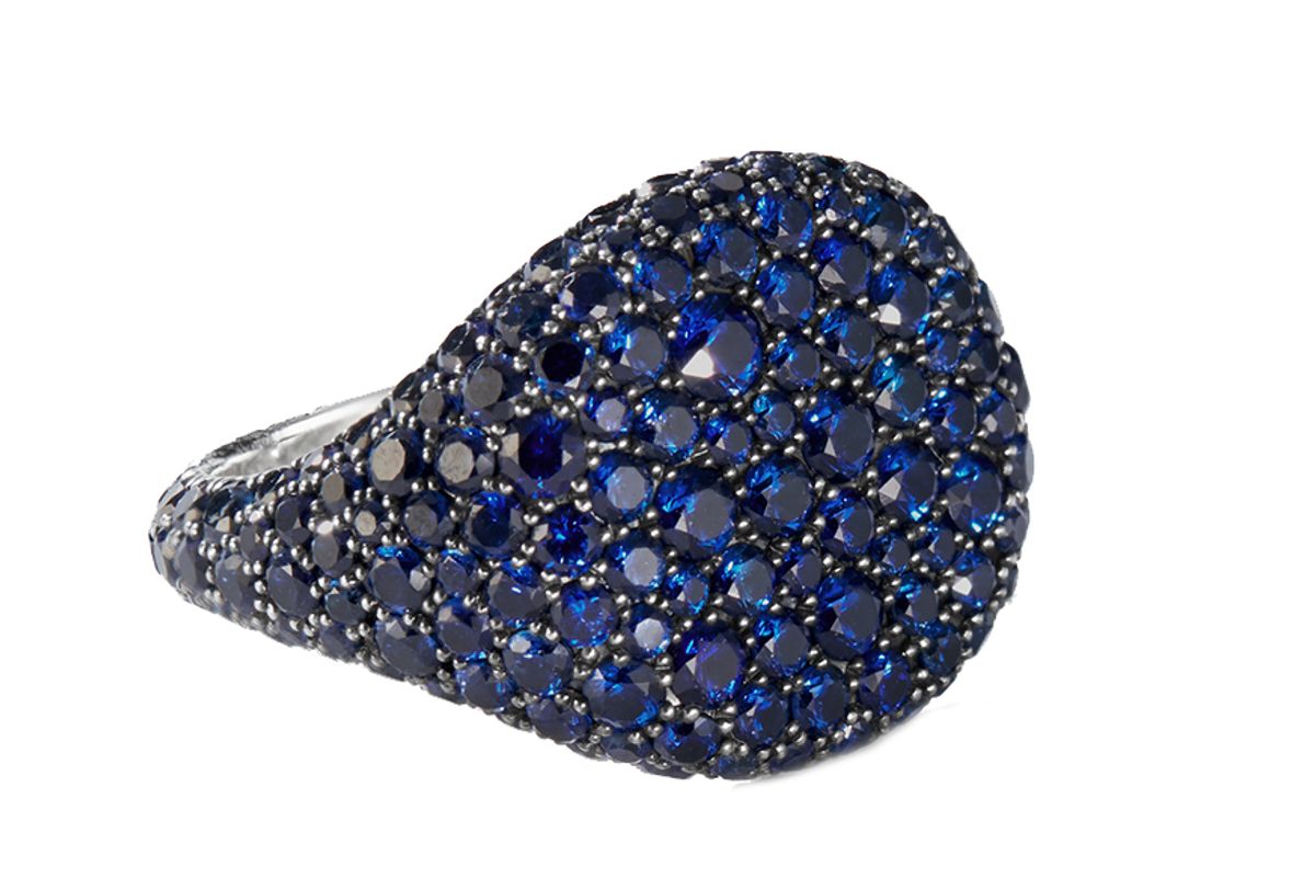 david yurman pave pinky ring with sapphires in 18k white gold