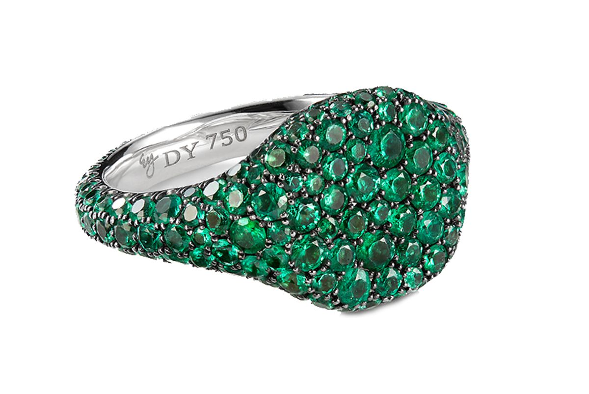 david yurman petite pave pinky ring with emeralds in 18k white gold