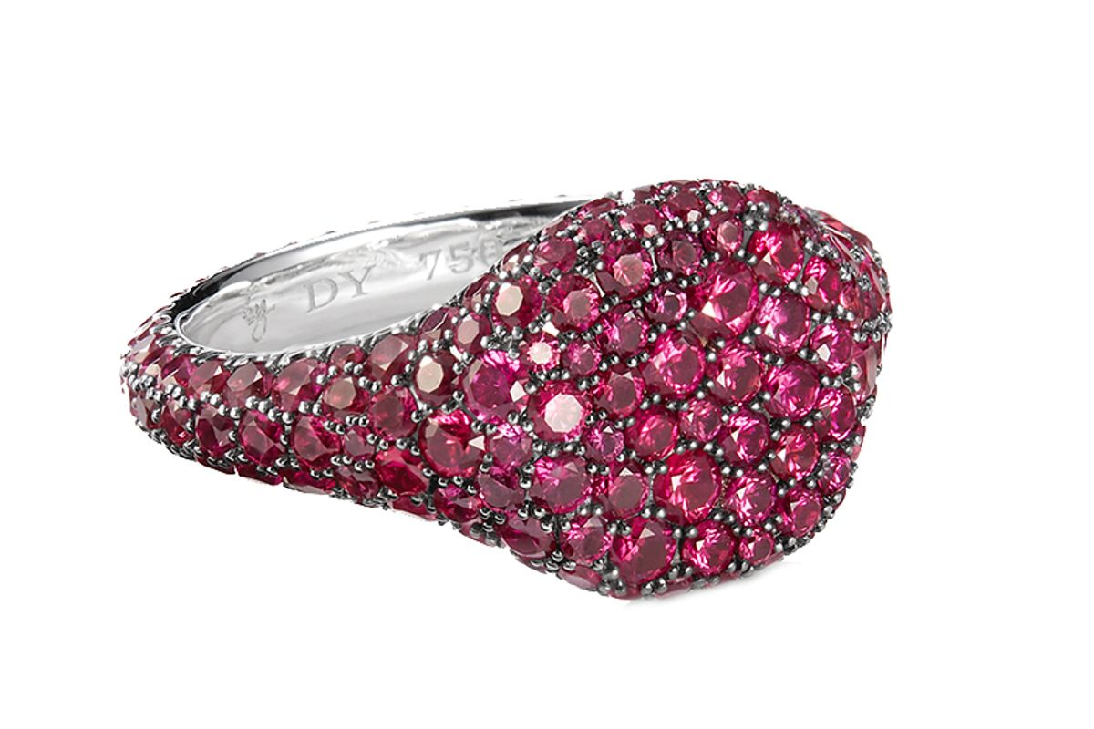 david yurman petite pave pinky ring with rubies in 18k white gold