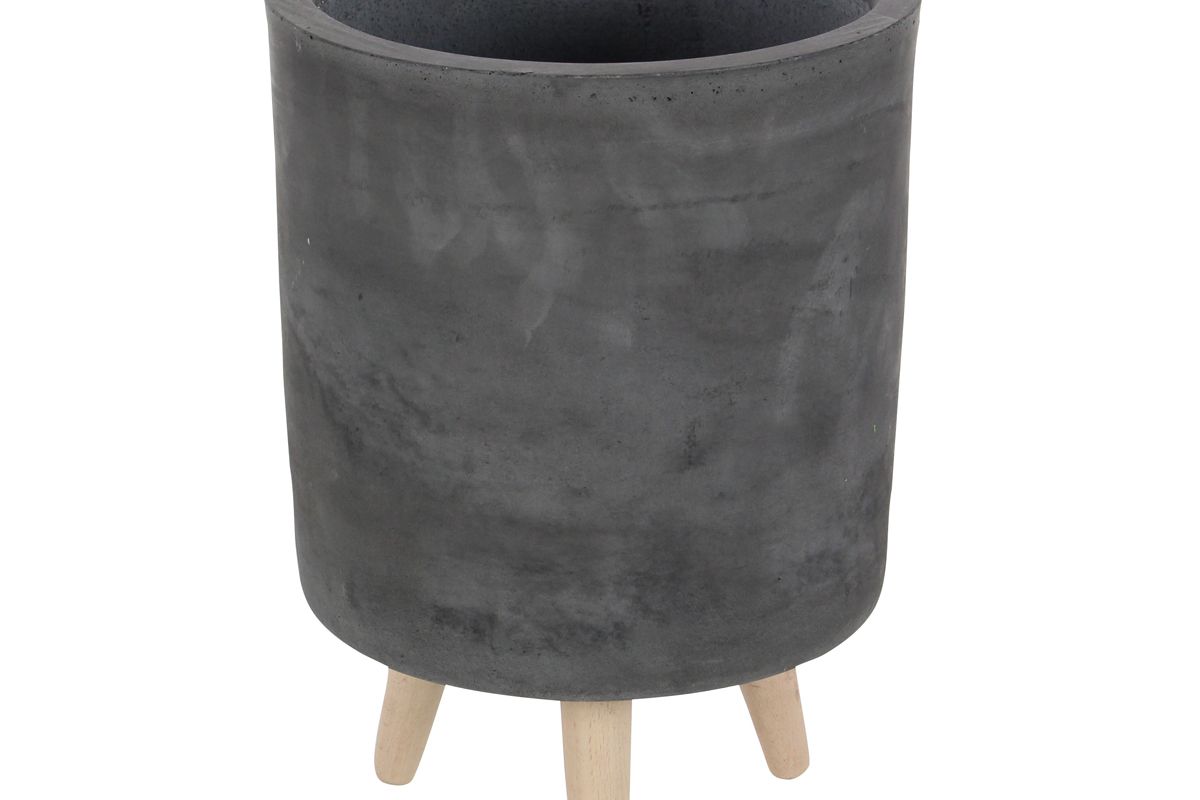 decmode contemporary round gray clay indoor and outdoor planters